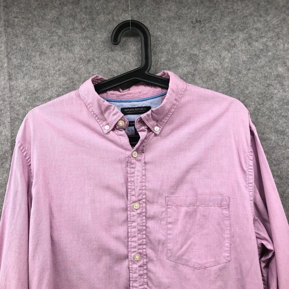 Banana Republic Custom 078 Wash Shirt Mens L Grant Fit Long Sleeve Pink Mauve‎